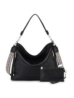 Vegan Leather Hobo Bag 2PCS Set Crossbody Shoulder Handbag